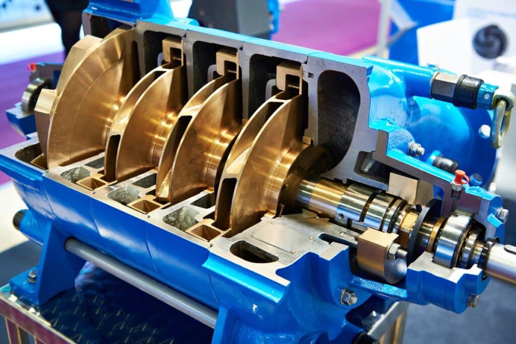 Industrial multi-stage centrifugal pump in cross section